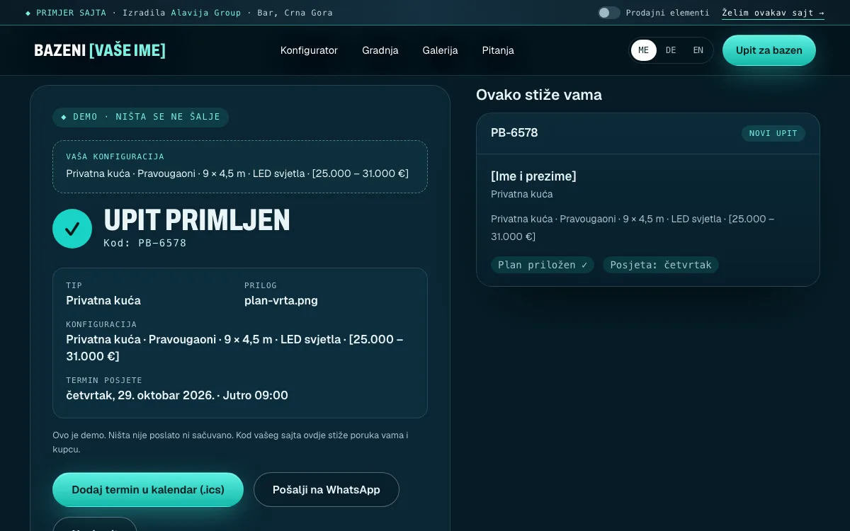 Muster-Website für Poolbauer: Anfrage mit Plan-Upload und Besuchstermin