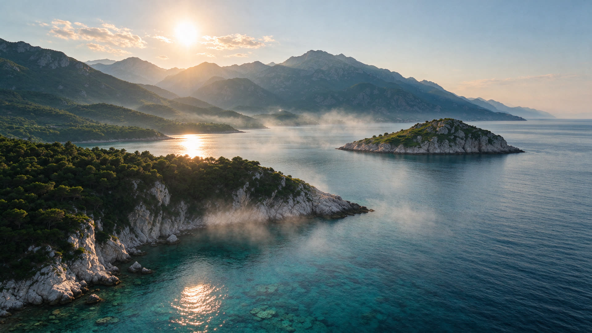 The Utjeha coast with mountains behind